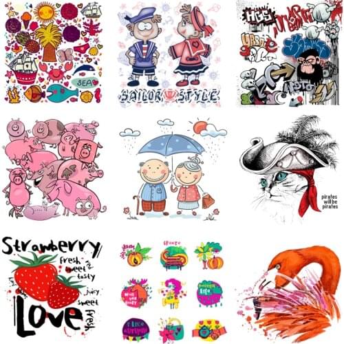 Iron on Transfer for Clothing Thermoadhesive Patches Stickers Diy Cute Patch cat Applique Textile Vinyl Stripes Transfer Paper C