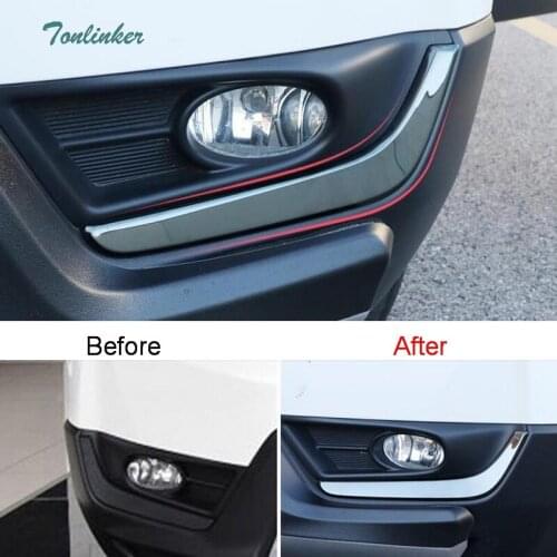 Tonlinker Cover Case Stickers for Honda CRV 2017 Car Styling 2 PCS Stainless steel front fog light decoration cover case sticker