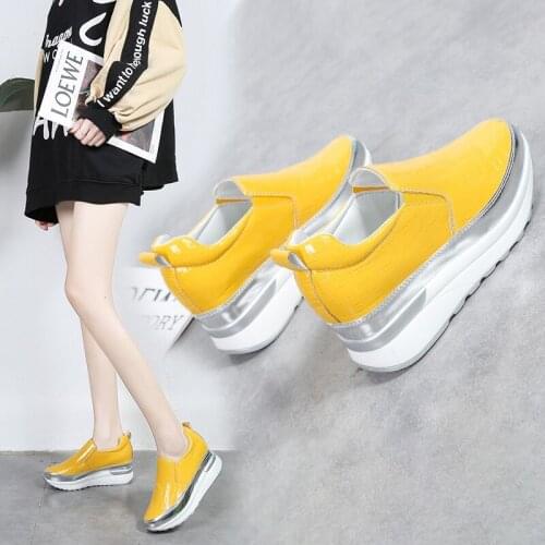 Platform Heels Women Fashion Casual Height Increasing Off White Shoes Loafers Cool Bling Yellow/Silvery/Black Plus Size Pumps 43