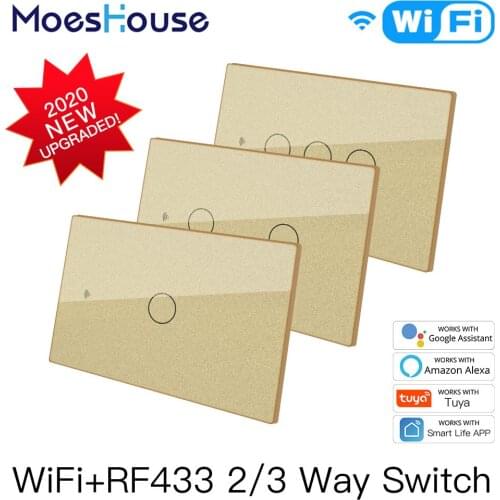 Smart Glass Panel Switch Smart Life/Tuya App Multi-Control Association, Voice Control with Alexa,Google Home,US 1/2/3 Gang