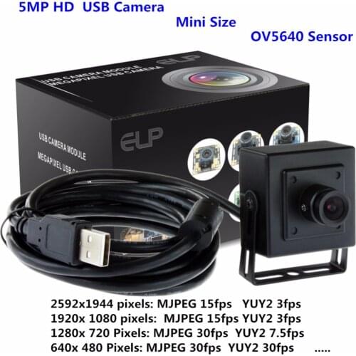 ELP usb camera black micro webcam compatible with windows linux, raspberry pi 5 megapixel HD high resolution usb web camera