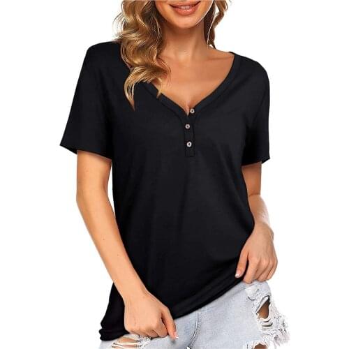 Womens Tops And Blouses Casual Loose Women Short-sleeved V-neck Button Dovetail Solid Blouse Top Blusas Mujer De Moda 2021
