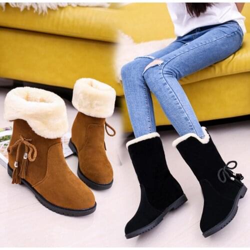 2019 Winter New Korean Snow Boots Women Shoes Short Tube Plus Velvet Warm Flat Bottom Slip-On Mid-Calf Flock Riding Equestrian