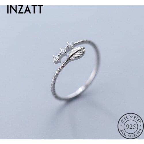 INZATT Real 925 Sterling Silver Zircon Leaves Plant Ring For Fashion Women Cute Fine Jewelry Accessories 2019 Gift
