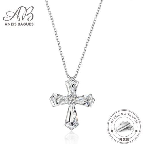 Aneis Bagues 100% 925 Sterling Silver High Carbon Diamond Cross Pendant Necklace For Women Sparkling Wedding Party Fine Jewelry