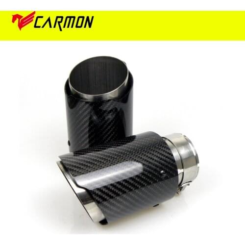 1PCS Car Universal Glossy Carbon Fiber + 304 Stainless Steel Car Carbon Fiber Exhaust Muffler Tip Tail End Pipe Without Logo