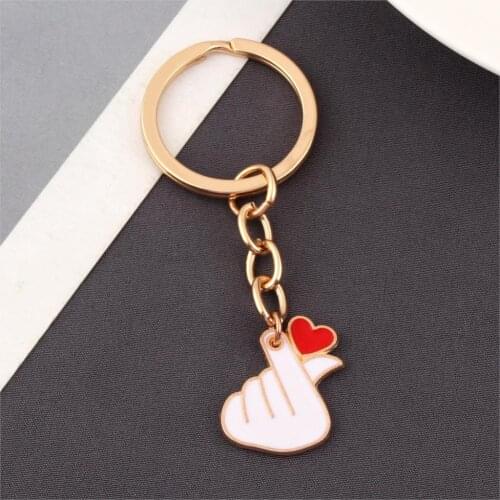 1Pc New Arrival Enamel Contrast Gesture Keychain Love Heart Shaped Keyring Fit Couples Women Valentine Gifts Jewelry E2578