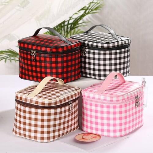 2020 hot model lattice pu zipper portable storage couple make up travel bag