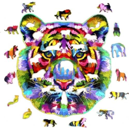 2021 Puzzle Rainbow-Tiger Wooden Unique Shape Pieces Puzzles Animal Montessori Gift For Adults And Kids Children Doll Baby Toys