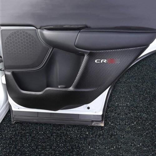 4pcs Car Carbon Fiber Black Interior Leather Door Anti-kick Protector Cover For Honda CRV 2017 2018 2019 Accessories