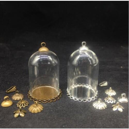 5sets/lot 38*25mm tube glass globe bronze/silver double lace base tray beads cap set vial pendant necklace pendant jewelry