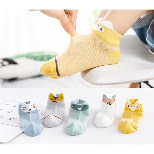 5Pairs/lot 0-2Y Baby Socks Summer Cotton 3D Cartoon Animal Kids Socks Girls Mesh Cute Newborn Boy Toddler Socks Baby