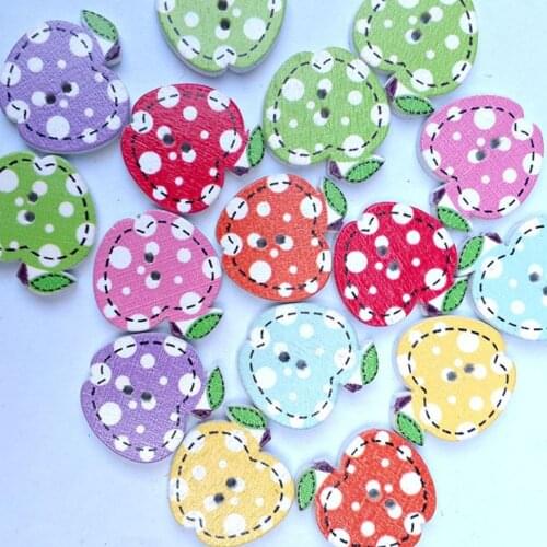 50pcs Mixed Apples Pattern Wooden Buttons for Sewing Clothes Knitting Needles Crafts Scrapbooking DIY Fabric Needlework Buttons
