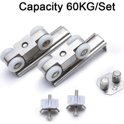 Free Shipping 2Sets Stainless Steel Heavy Sliding Door Rollers Hanging Pulleys Mute Bearing Wheels Loading 60KG