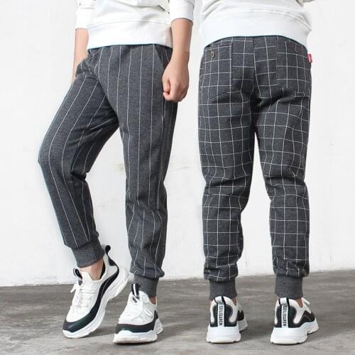 Fashion Slim Fit Gray Plaid Stripe Casual Harem Pants Kids teen Boy Trousers 4 5 6 7 8 9 10 11 12 12 14 Year Boys Sport Joggers