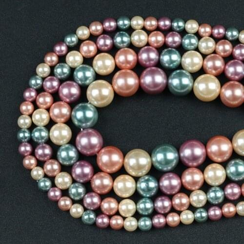 Natural Green Orange Purple Shell Pearl Beads Round Loose Spacer Beads 15'' 6/8/10/12mm For DIY Jewelry Making Bracelet
