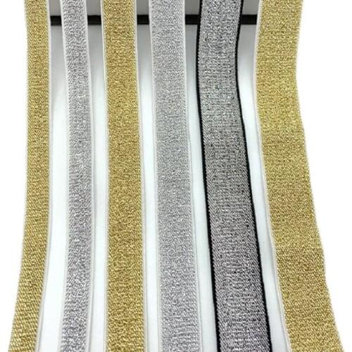Gold Silver Glitter Elastic Bands 10/15/25/40mm Rope Rubber Line Ribbon Sewing Lace Trim Waist Band Garment Accessory DIY