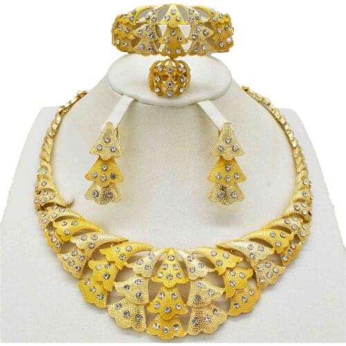 HOT Fashion wedding Dubai Africa Nigeria African Jewelry set gold-color necklace Earrings romantic woman Bridal Jewelry Sets