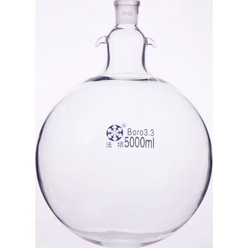 Single standard mouth round-bottomed flask,With hook up,Capacity 5000ml and joint 24/29,Single neck round flask