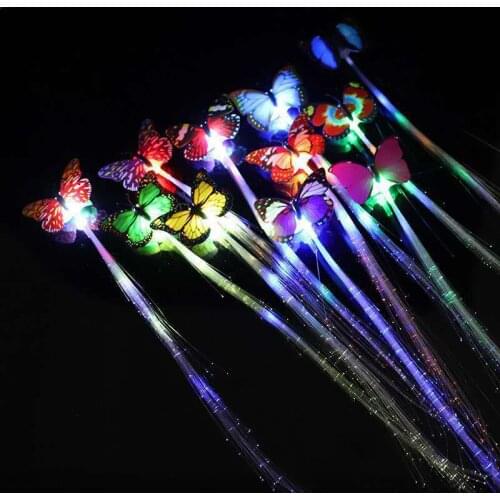 Colorful butterfly luminous braid flash braid LED optical fiber hair birthday party entertainment boosting props