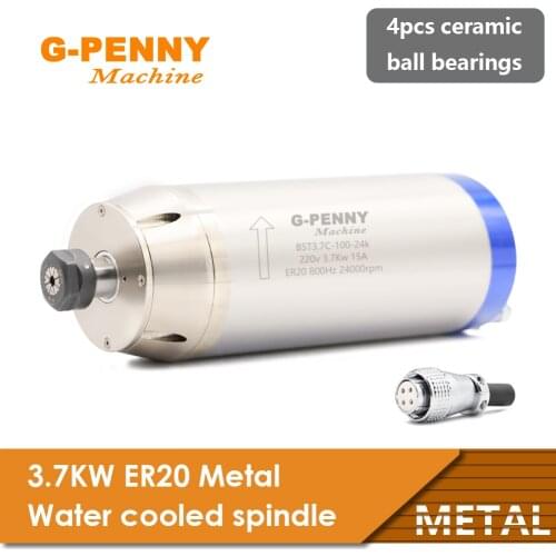 3.7kw metal working spindle ER20 1.69Nm used for stainless steel copper steel iron 800Hz Pole=4 water cooled spindle motor