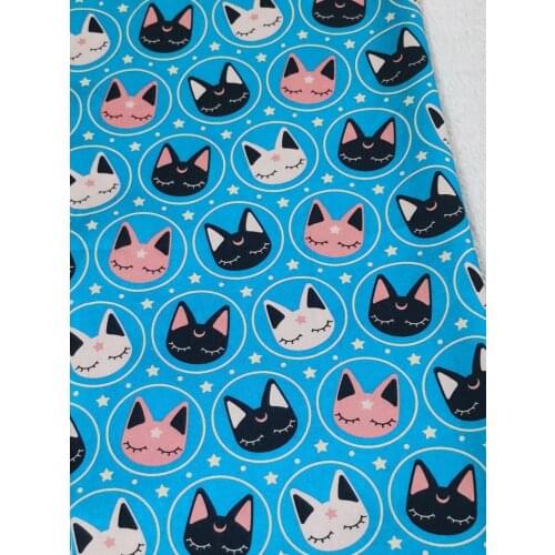 Cute smile Sleeping cat lovely cartoon Cotton Fabric Interesting Design Patchwork Textile Tissue Home Clothing Dress Decoration
