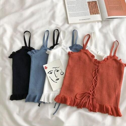 Fashion Women Tanks Sexy Lace Up Korean New Womens Clothing Crop Tops Camis Sleeveless Cool Streetwear Tops Ropa Mujer WPY3220