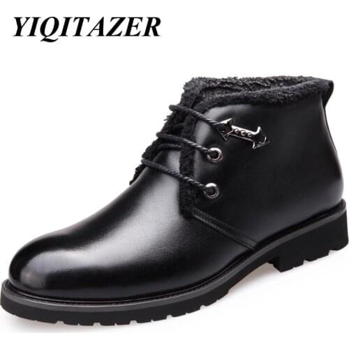 YIQITAZER 2017 Metal Decoration Winter Snow Boots Man Leather Shoes,Warm High Nature Wool Motorcycle Boots Men Shoes Men