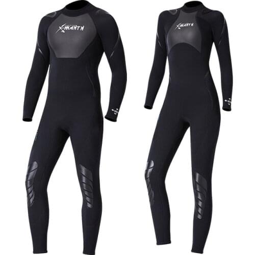 3mm Neoprene Wetsuit for Mens Womens Full Length Back Zipper One-piece Couple Black Patchwork Diving Suit Surfing Snorkeling