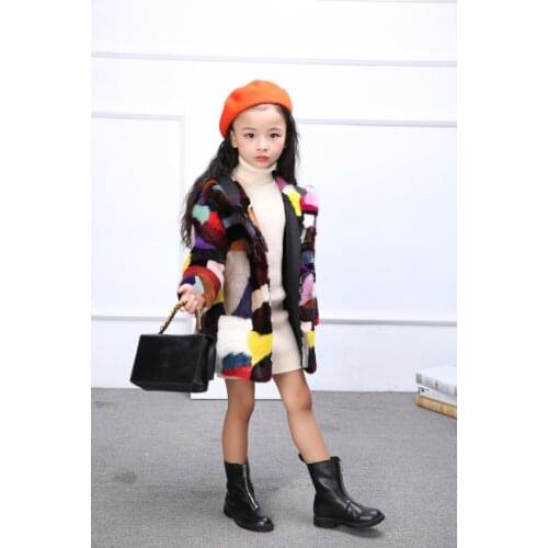 NEW real genuine natural kids mink fur coat with hood child fashion multi-color fur jacket girls fashion warm winter outwear