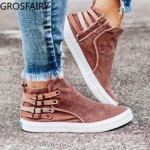 New Style Womens Sports Casual Single Shoes Zipper Flat Canvas Shoes Womens Shoes Outing Comfortable Womens Shoes