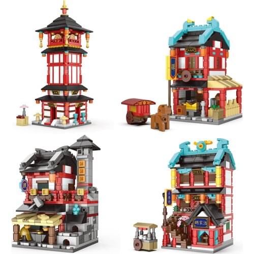 The New Mini Chinatown Technic Building Blocks Chinese Ancient MOC Tang Dynasty style Chang'an City Model Bricks Toys