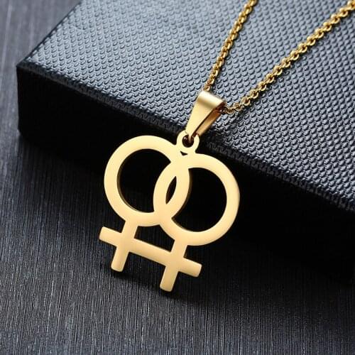 Double Venus Symbol Charm Female Lesbian LGBT Necklace Women Pendant Girlslove LES Stainless Steel Sister Jewelry