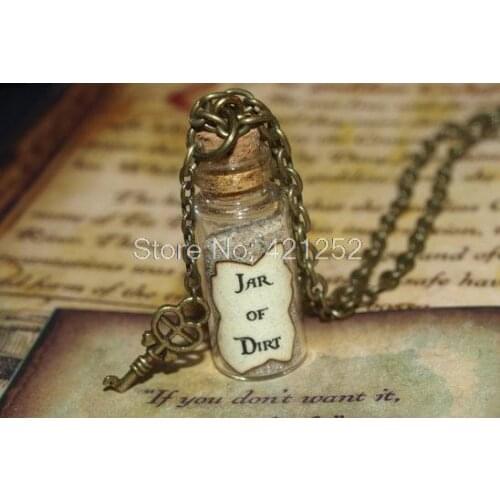 12pcs Jar of Dirt Necklace with Key Charm Pirates of the Caribbean Jack Sparrow Tia Dalma necklace in bronze
