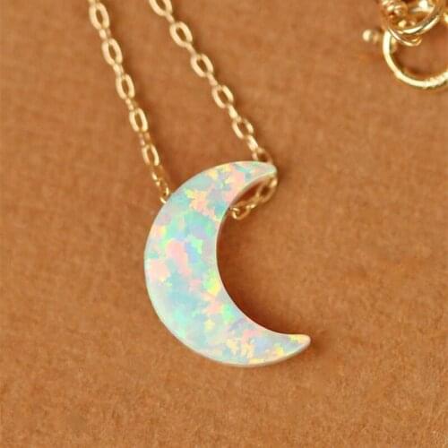 New Lovely Fashion Necklace Resin Opal Crystal Blue Moon Crescent Pendant Necklace For Women Girl Cute Minimalism Jewelry