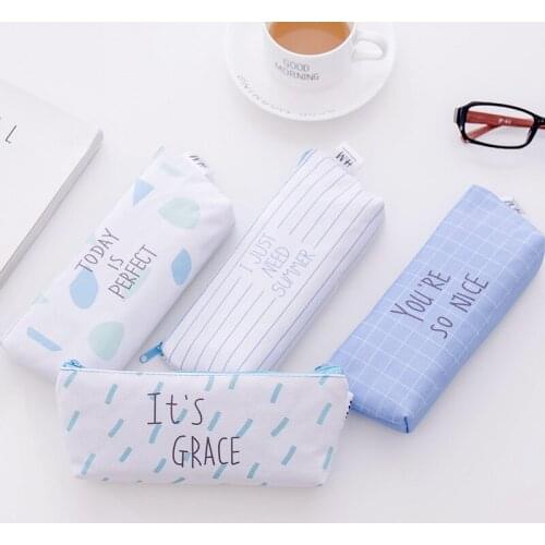 4 Pcs Cute Geometric Pattern Canvas Pencil Case Student Multi-function Stationery Large Capacity Pencil Bag