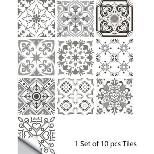 10PCS/Sets Retro Pattern Tile Floor Stickers PVC Self-adhesive Wall Posters Waterproof Wall Decals for Furniture Home Decoration