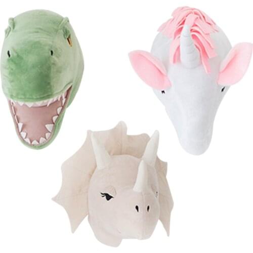 Plush Head Dinosaur Rhinoceros Unicorn Nursery Childhood Room Decor Wall Hangings For Baby Bedroom Wall Mount Kid Stuffed Toys