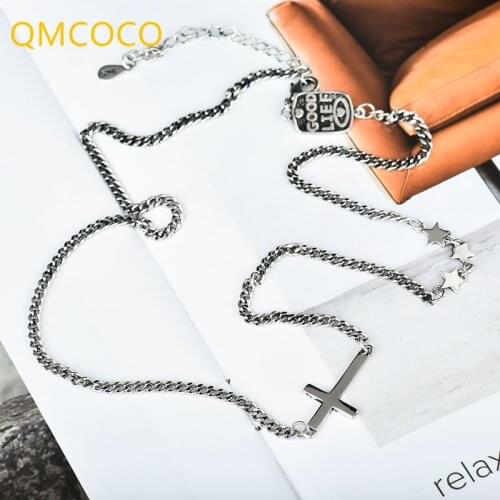 2021 Korean Punk Hip-Hop Style Design Cross Star Necklace For Women Minimalist 925 Silver Party Jewelry Accessories