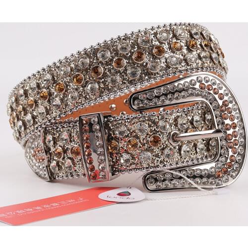 Hot Genuine Leather Rhinestone Belt Western Designer Cowboy Bling Belt High Quality Y2k Punk Diamond Studded Belts For Woman Man