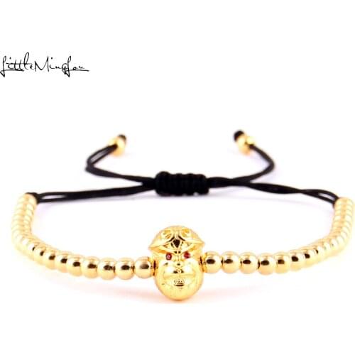 Little MingLou Luxury red zircon CZ Monkey King Charm copper bead Braided men bracelets & bangles for women Jewelry