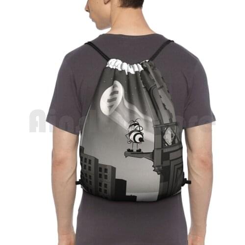 Beeman Backpack Drawstring Bag Riding Climbing Gym Bag Vintage Cartoon Retro Bee Black White Superhero Super Vector Character