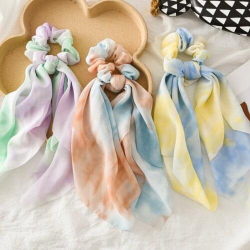 Chiffon Bow Dye Women Scrunchies Fashion Scarf Ponytail Holders Ribbon Hair Ties Girls Hair Bands Ropes Headwear Hair Accessory