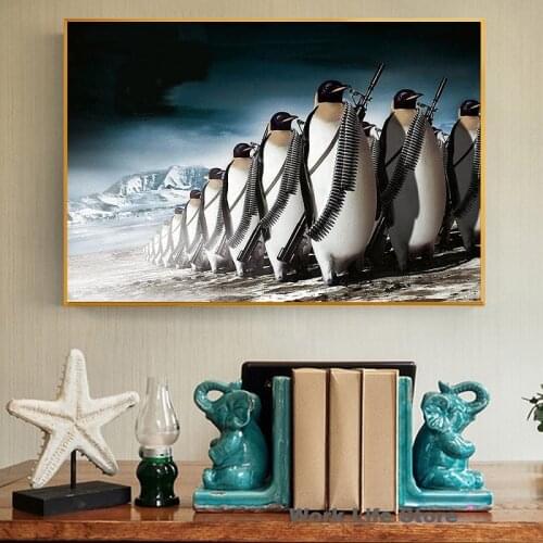 Funny Art Armed Animals Canvas Painting Poster Print Cuadros Wall Art for Living Room Home Decor (No Frame)