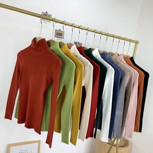 Sweater Women Knitted Ribbed Pullover Sweater 2021 Autumn Winter Long Sleeve Turtleneck Slim Jumper Soft Warm Hiver Truien Y2K