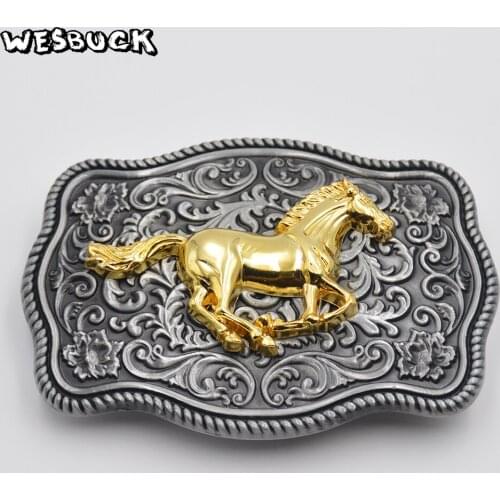 WesBuck Brand Gold Horse Racing Belt Buckles for Men Women Buckles