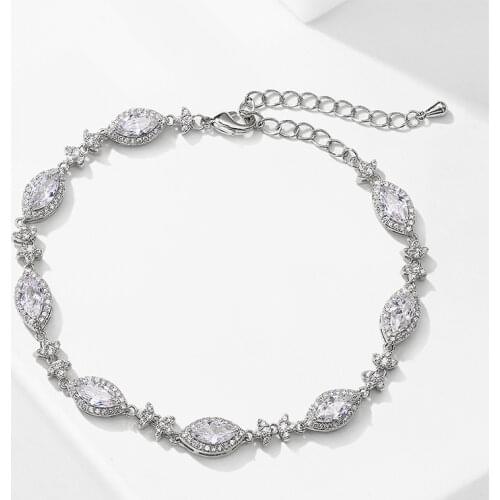 ZAKOL 2021 New Marquise Cut Cubic Zirconia Charm Bracelet & Bangles for Women Trendy CZ Crystal Bride Wedding Jewelry HB007