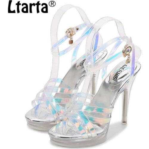 LTARTA 2020 Summer Fashion Waterproof Platform Thin Heeled Womens Shoes Shallow Mouth Transparent Buckle High-Heeled Sandals WZ
