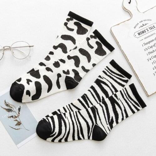 Women Socks Fashion Novelty Cow Zebra Striped Funny Cute Warm Female Hosiery Korean Style Hip Hop Vintage Harajuku Cotton Socks