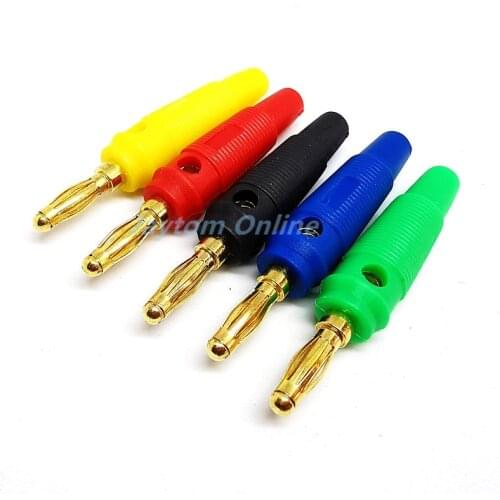 5pcs 4mm Gold Plated Musical Speaker Cable Wire Pin Golden Banana Plug Connectors Socket 5 colors Red Black Blue Green Yellow